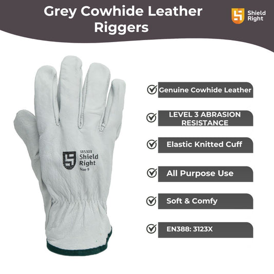 Grey Cowhide Riggers Gloves